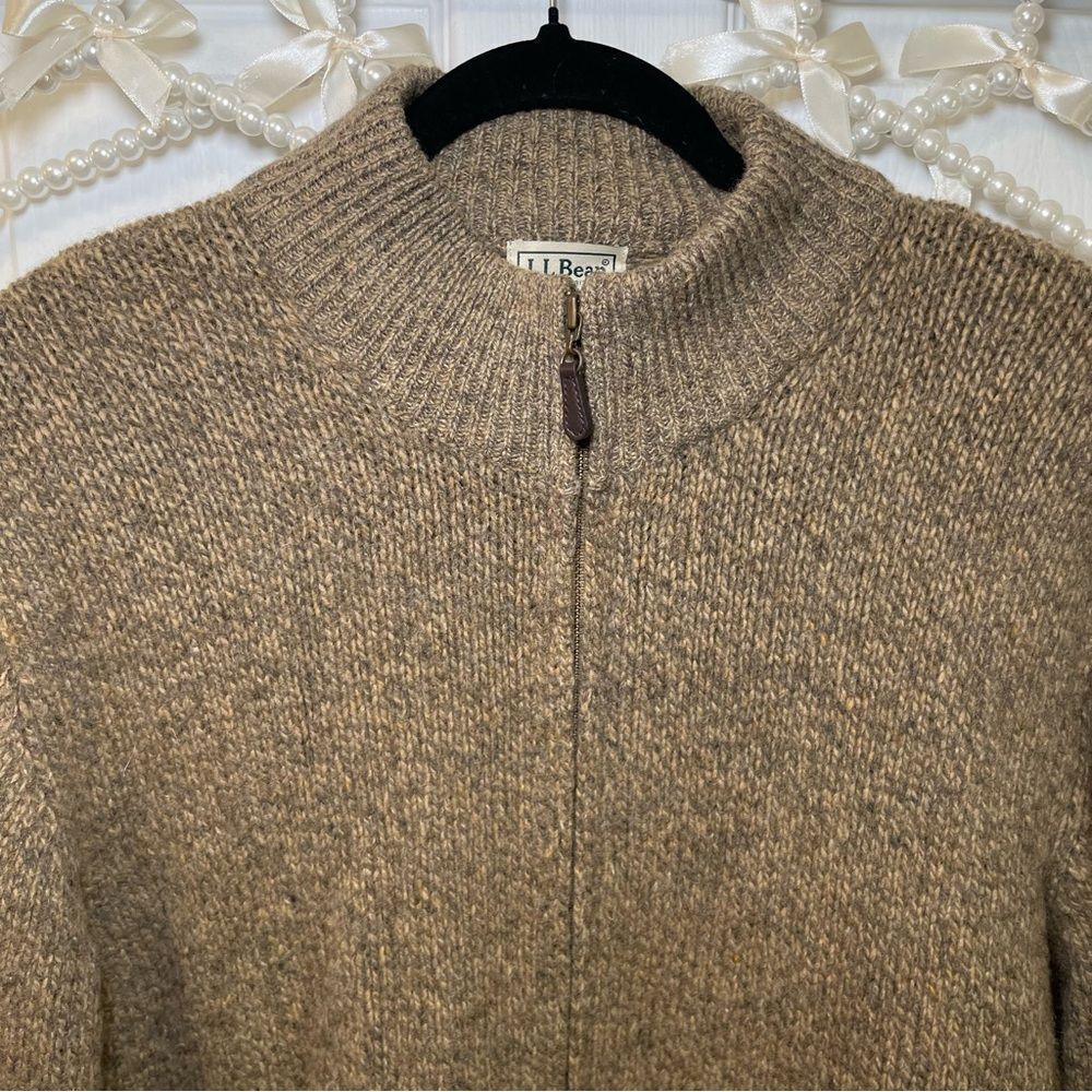 L.L. Bean Men's Tan Zip-Up Ultimate 100% Lambs Wool Sweater - Picture 3 of 7